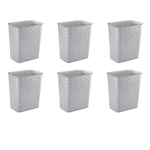 Sterilite 3.4 Gallon Weave Wastebasket, Small, Decorative Trash Can for the Bathroom, Bedroom, Dorm Room, or Office, Gray, 6-Pack