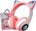 Cat Ear Bluetooth Headphones for Kids & Adults, Wireless Foldable & Wired Multi-Function LED Light Up Over Ear Headphones with Mic and Volume Control for iPhone/iPad/Laptop/PC (White 2)