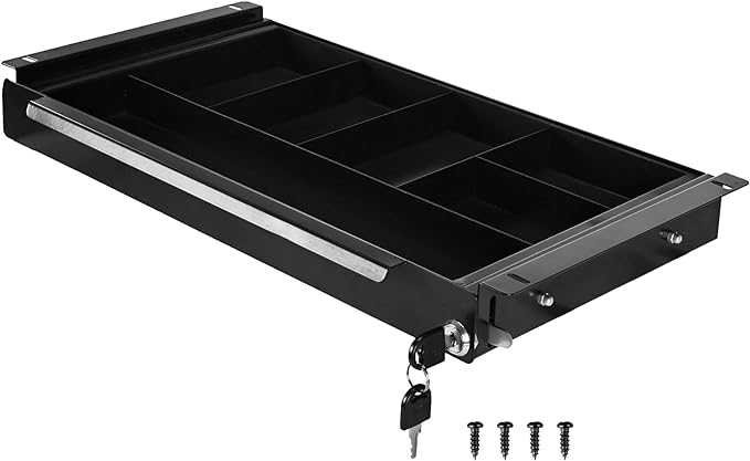 Frassie 18.8 inch Under Desk Pull-Out Drawer with Lock Office Mounted Sliding Metal Pencil Drawer for Standing Desk