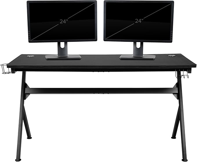 Flash Furniture Gaming Desk and Gray/Black Racing Chair Set/Cup Holder/Headphone Hook/Removable Mouse Pad Top - 2 Wire Management Holes