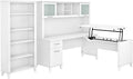 Bush Furniture Somerset 72W 3 Position Sit to Stand L Shaped Desk with Hutch and Bookcase in White