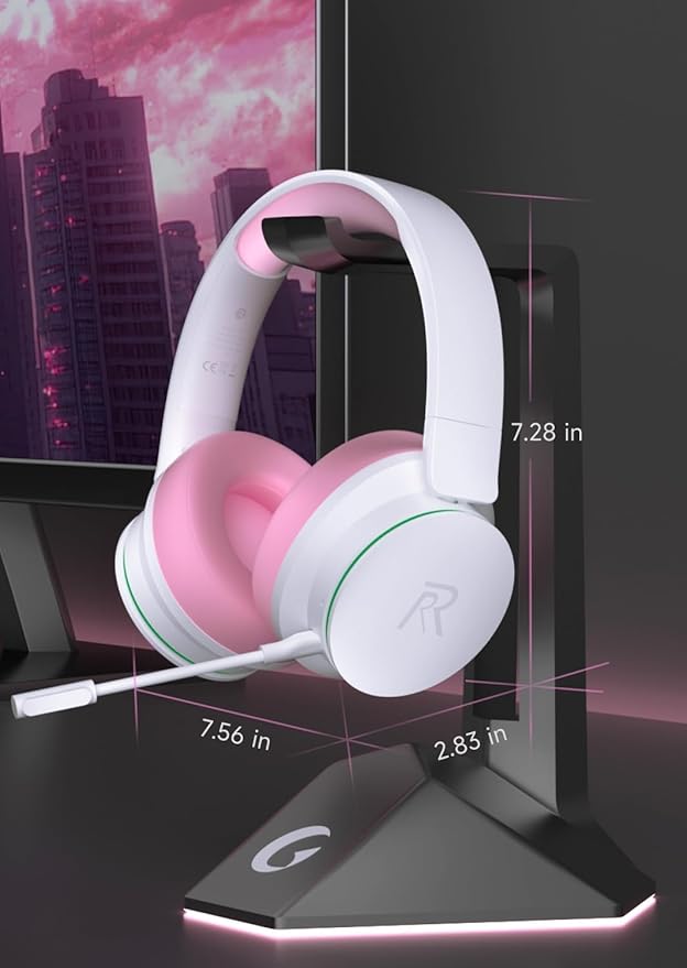 RYR Wireless Gaming Headsets, Bluetooth 5.3, 3D Surround Sound, Rotatable Earmuffs, Gaming Headphones with Noise Canceling Microphones for Xbox Series X|S, Xbox One, PS5, PS4, Mac-Pinkwhite