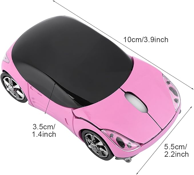 ASHATA 2.4G Car Mouse with USB Reciver 1600DPI Optical Mouse for PC Computer Laptop Tablet, High Cute Mouse for XP//Win7/ME/2000/for OS (Pink)