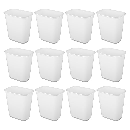 Sterilite 5.5 Gallon Rectangular Wastebasket Easy to Clean Open Top Durable Home Kitchen Trash Bin, Fits 8 Gallon Liner, 12 Pack, White