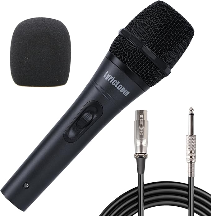 LyricLoom Professional Wired Microphone for Karaoke Singing, Metal Handheld Vocal Dynamic Microphone, Mic with 16.4ft Cable and Switch, Corded Microphone for Speaker, Amplifier and Singer