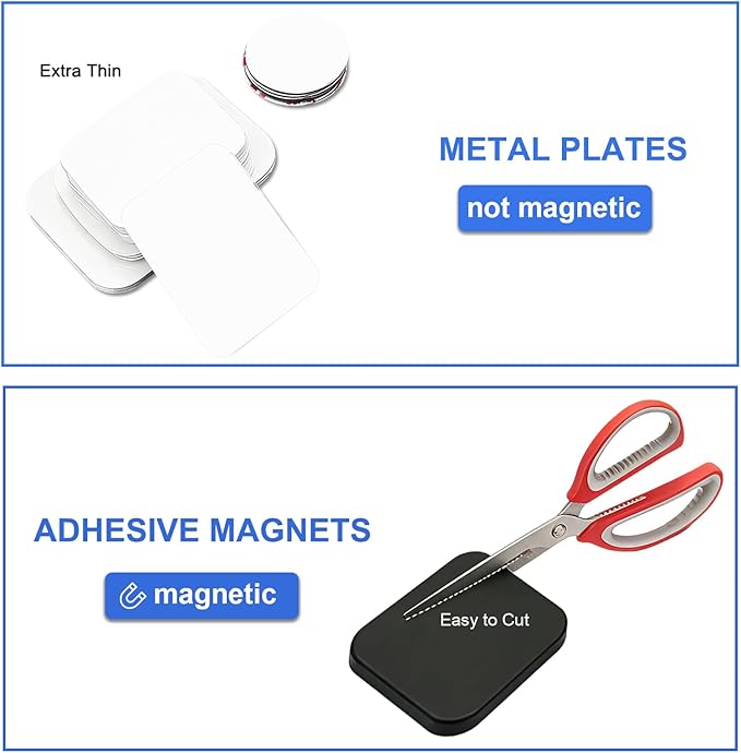 Towjug Flexible Magnets and Metal Stickers - Mixed 40 Adhesive Magnetic Set for Office, School, Crafts, Home Decor and Small Items Organization