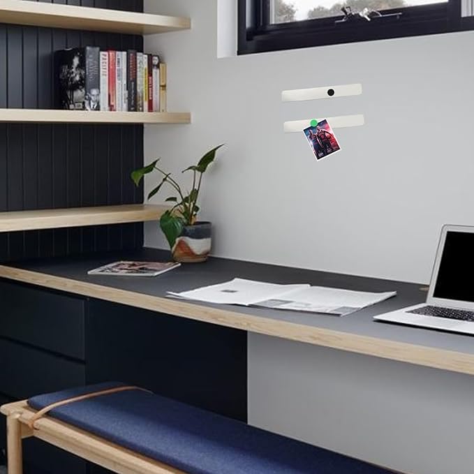Magnetic Board Strip Frameless Stainless Steel Iron Strips with Adhesive Backing, 4PCS Magnetic Bulletin Bar Memo Board with 10PCS Colorful Magnets for School, Office, Home, Refrigerator & Wall