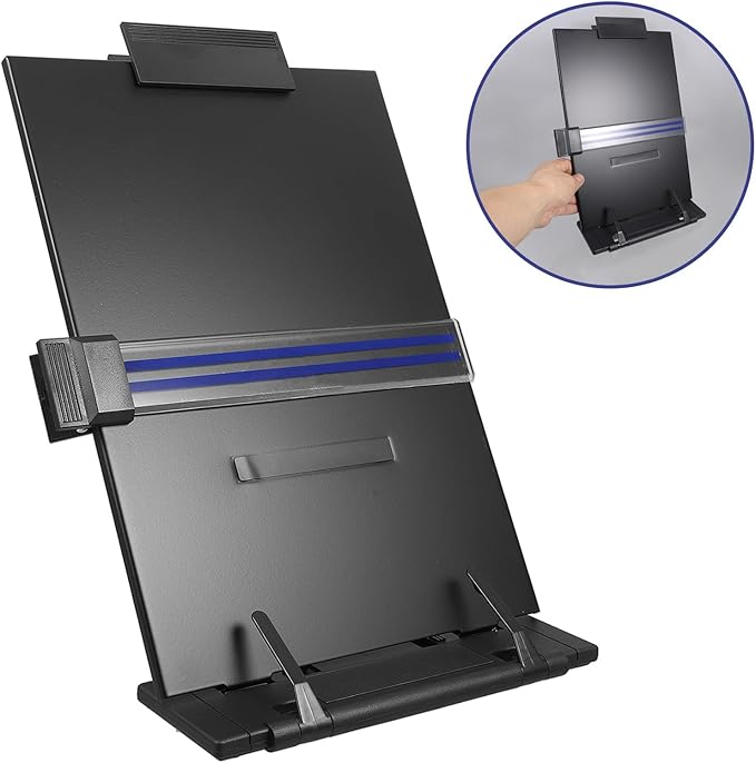 Adjustable Desktop Document Stand Paper Holder for Reading and Typing, Black Office Copy Holder Suitable for Desk Organization and Recipe Books