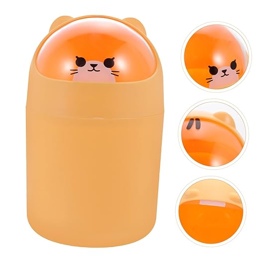 PRETYZOOM Cute Bear Desktop Trash Can Lid Mini Plastic Garbage Bin for Home Office Slim Waste Container for Bedroom and Tabletop Creative Animal Design