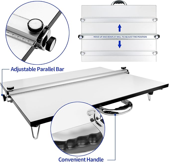 A2 Drawing Board Portable Drafting Board 24 x 18 Inches Drafting Table with Parallel Bar, Angle Adjustable Measuring System Angle Parallel Drawing Board