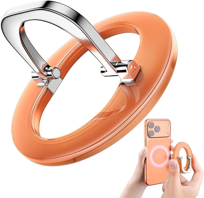 SUPERONE for iPhone 17 Magsafe Phone Grip, Adjustable Magnetic Phone Ring Holder Removable Phone Kickstand Compatible with Magsafe Accessories Only for iPhone 17 Pro Max 16 15 14 13 12 Series - Orange