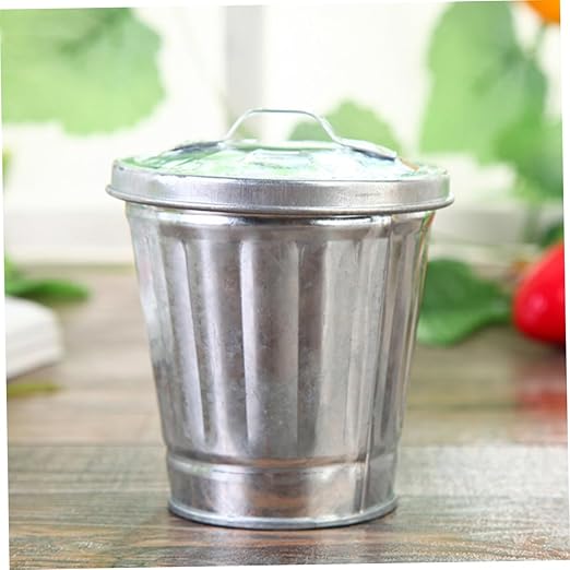 Happyyami Slim Trash Can Mini Desktop Waste Bin Cute Adorable Desk Storage Jar Lid for Office Pencil Cup Flower Bucket