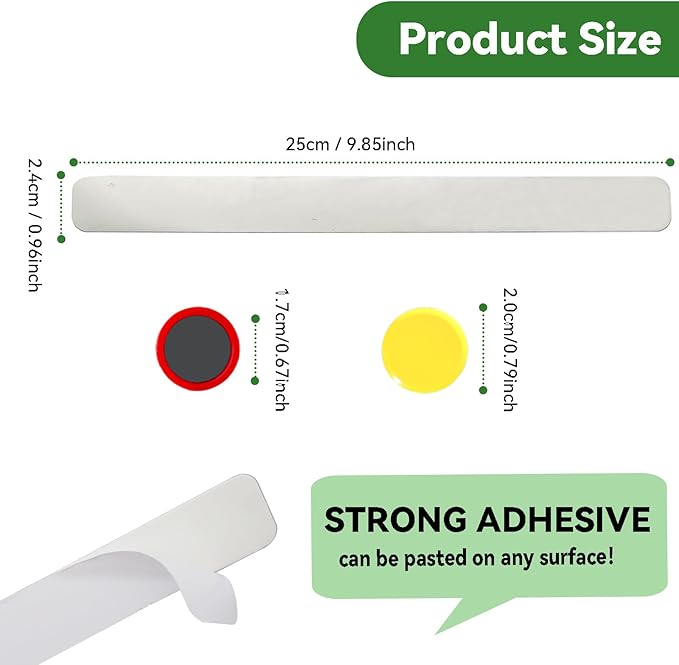 ZDZBLX Magnetic Board Strips, Frameless Stainless Steel Iron Bulletin Bar with Strong Adhesive Backing, Memo Board Magnet Board Strip for Wall, Office, School,Home,10 Colorful Magnets Included, 2-Pack