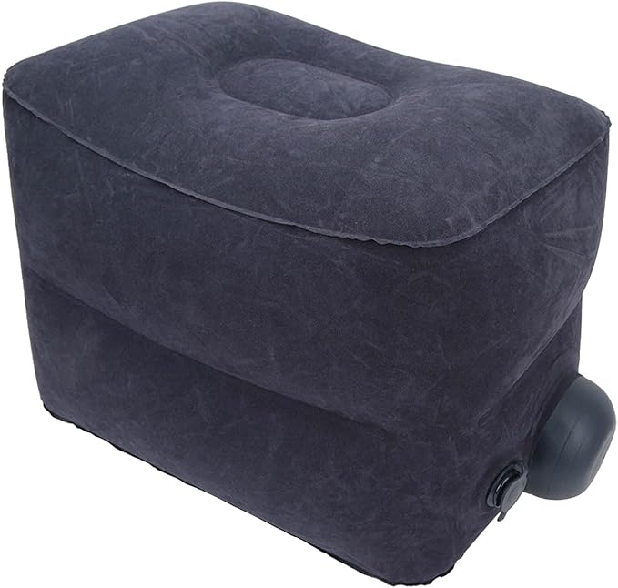 Foot Rest Pillow Inflatable Two Layer Single Air Valve PVC Flocking Portable Reducing Fatigue Airplane Foot Pillow for Office Home Travel (Dark Blue)