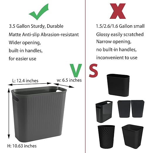 rejomiik Bathroom Small Trash Can Slim Garbage Can Wastebasket 3.5 Gallon Plastic Trash Bin Container for Bedroom, Home, Office, Dorm Room, Kitchen, 2 Pack Dark Gray