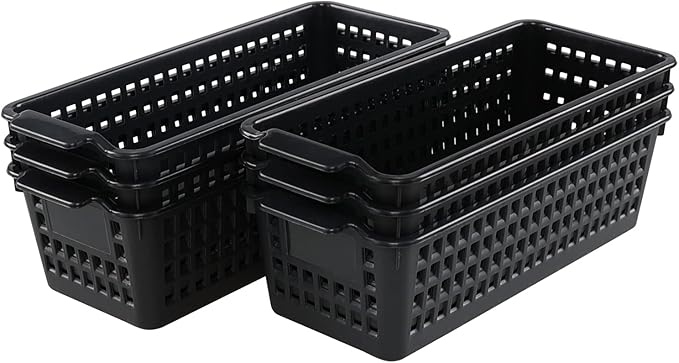 Vababa Plastic Desk Organizer Basket, Slim Storage Basket, Pack of 6, black