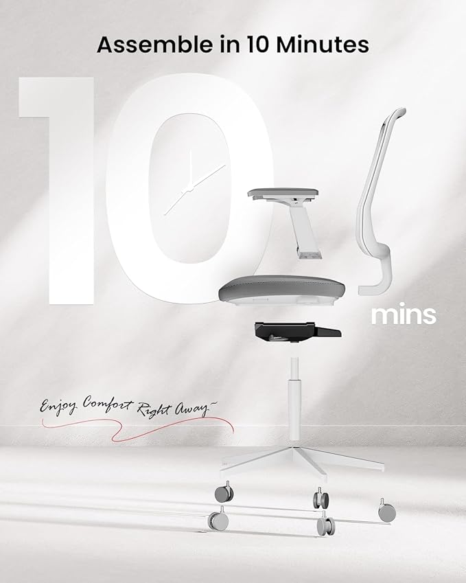 ProtoArc Ergonomic Office Chair – Flexer Mesh Couputer Chair for Women, Foam Sliding Seat, 125° Recline, Home Desk Chairs for Small Spaces, Stylish & Comfortable – White