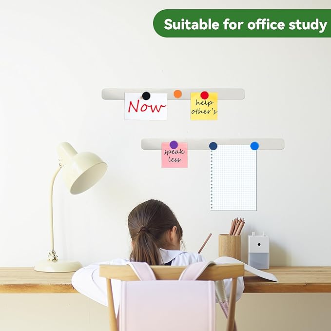 ZDZBLX Magnetic Board Strips, Frameless Stainless Steel Iron Bulletin Bar with Strong Adhesive Backing, Memo Board Magnet Board Strip for Wall, Office, School,Home,10 Colorful Magnets Included, 2-Pack