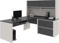 BESTAR Connexion L-Shaped Desk with Two Oversized Pedestals, Slate/Sandstone