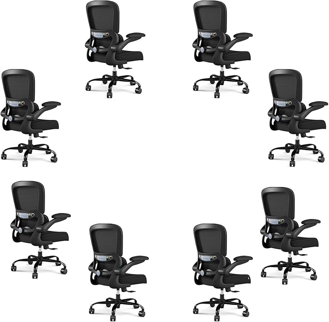 TRALT Office Chair - Ergonomic Desk Chair with Adjustable Lumbar Support, Mesh Computer Chair, Executive Chairs for Home Office Comfortable Lumbar Support Black Pack of 8