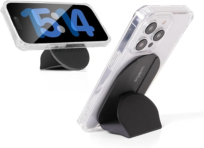 Magnetic Phone Stand Grip – Dual Magnetic Ring, Patented Snap Design, Vegan Leather, MagSafe-Compatible for iPhone 16/15/14/13/12/16 Series– Black
