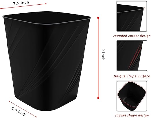 DAJITRE Small Plastic Trash Can Wastebasket Recycling Bin for Bathroom, Dorm, Bedroom，Home Office, Garbage Can for Bedroom, Kids Room (1, Black)