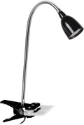 Newhouse Lighting NHCLP-LED-BLK Black Metal Flexible Clamp-Style LED Goose Neck Desk Lamp in 3000K Warm White Color Temperature with Power Adapter and 6 ft. Power Cord