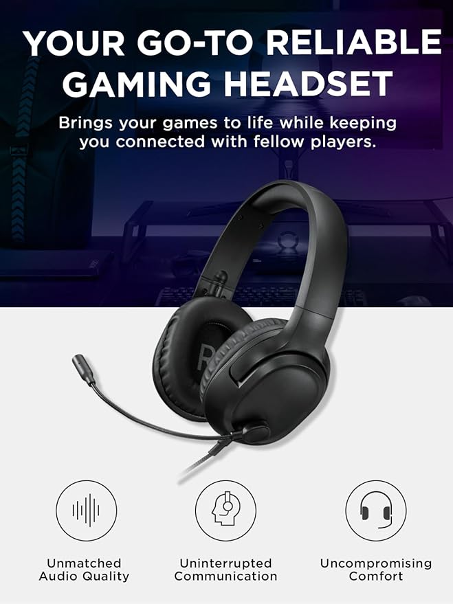 Lenovo H110 Wired Gaming Headset - 3.5mm Connection, Omni-Directional Microphone, Breathable Ear Cups, Built-in Volume Wheel - Black
