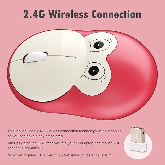 Lomiluskr Cute Monkey Wireless Mouse, Silent Mice, 2.4G Wireless Mice, Candy Colors, Kawaii Mouse for Girls and Kids (Red Monkey)