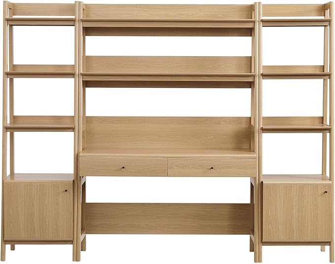 Modway 3-Piece Home Office Desk and Bookshelf Display Case in Oak