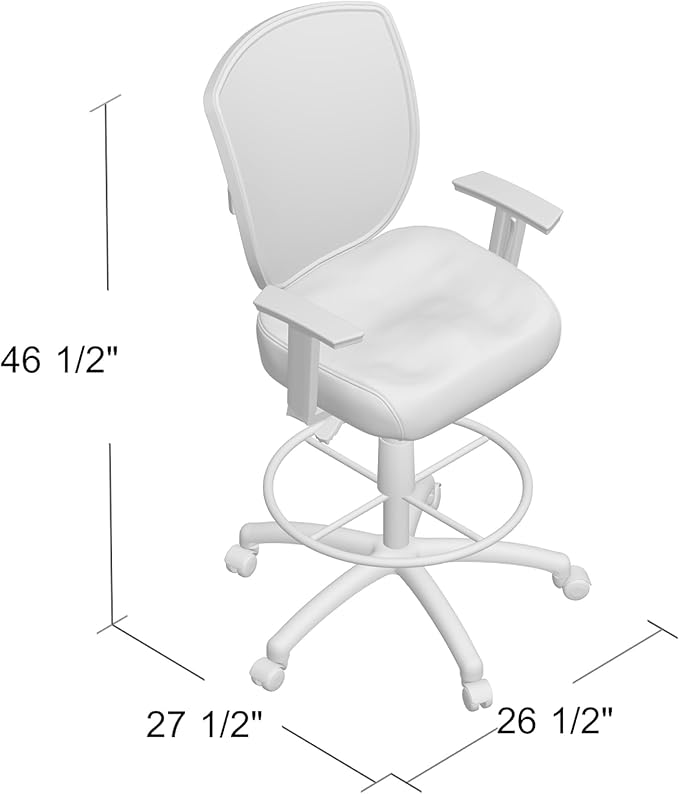Benzara MEA Drafting Stool Chair, Adjustable Arms, Black Mesh, Chrome Footring