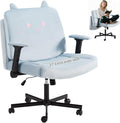 HOMREST Criss Cross Chair with Arms and Castors, Plus Size Cross Legged Office Chair with Extra Wide Seat&Flexible Back Cushion, Cute Comfy Desk Chairs for Home Office, Vanity, Gaming,Reading(Blue)