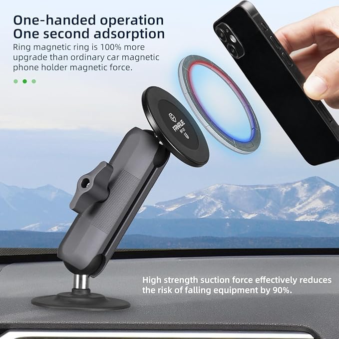 FANAUE SC-03T9 Car Mount Compatible with RAM Mount B Size Ball Head, Magnetic Phone Holder for Dashboard, Windshield & Other Car Accessories - 4.7 to 7.5 inch Smartphones