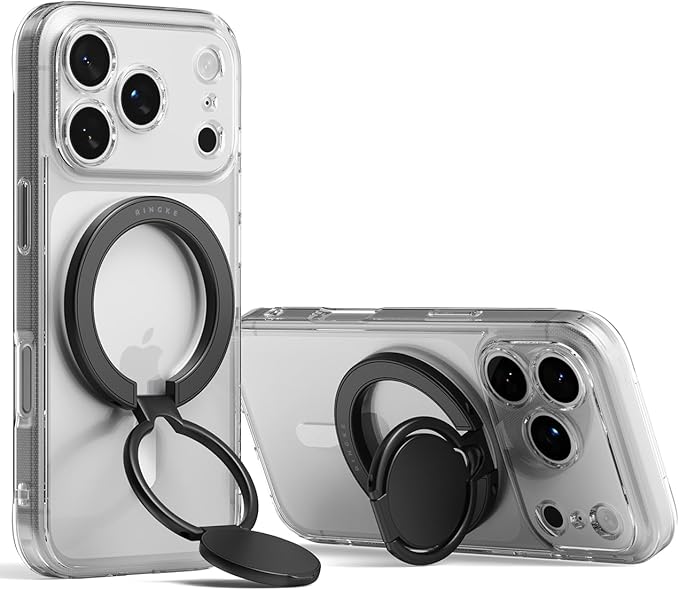 Ringke Dual Magnetic Smart Holder [Compatible with MagSafe] Phone Grip, Dual-Sided Powerful Magnet, Multi-Angle Hinge 3-Tier Foldable Kickstand for Gym, iPhone, Galaxy, Pixel - Black