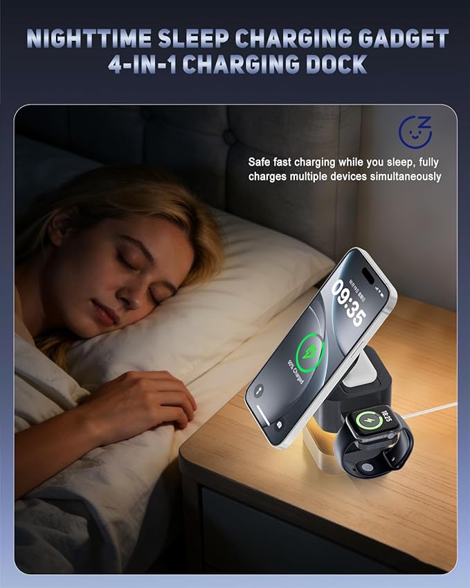 【2026 Upgraded】 QFA Wireless Charger 4 in 1 for iPhone with Night Light,Fast Magnetic Stand,Charger Station for iPhone 17/16/15/14/13/12 Pro/Max/Plus/Air Apple Watch Airpods