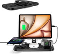 4 in 1 Wireless Charging Station with Stand for iPhone 16/15/14, Apple Watch 10/9/8, AirPods Pro 2 | Foldable Travel Charger | Nightstand Design (Black)