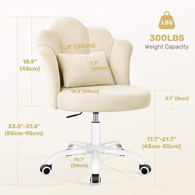 BestGlory Petal Vanity Chair with Wheels, 3.15" Extra Thick Comfy Makeup Chair, Adjustable Modern Swivel Armless Desk Chair for Girls Women, Aesthetic Small Office Chair for Bedroom Dorm