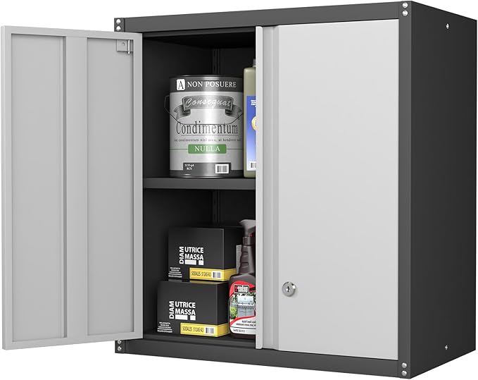 Metal Garage Storage Cabinet, Metal Wall Cabinets with Doors and Shelves, Steel Locking Cabinets, Floating Tool Cabinet for Garage, Basement, Warehouse