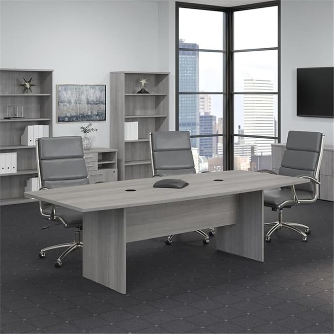 Pemberly Row Set of 7 - Gray Conference Table & 6 Black Executive Chairs