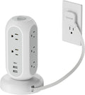 TESSAN Tower Power Strip Flat Plug with 11 Outlets 3 USB (1 USB C), Surge Protector Tower 1625W/13A,1050J Protection, 5 Ft Retractable Extension Cord with Multiple Outlets, Office Desk Supplies, Grey