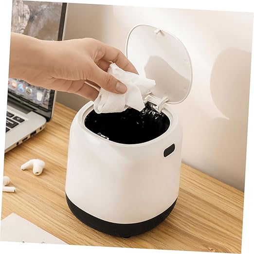Slim Trash Can Lid Mini Trash Bin for Desk Office Wastebasket Press Type Reusable Bathroom Garbage Can Plastic Desktop Waste Bin