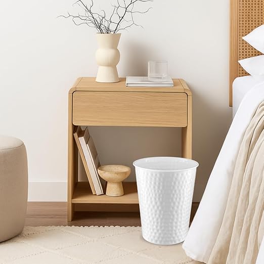 Monarch Abode Hand Hammered Metal Desk Wastebasket – White