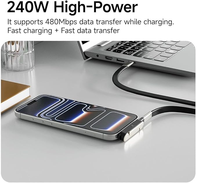 2 in 1 Invisible Holder Charger Cable with Stand,240W Super Fast Charging Cord with Detachable Foldable Stand,USB-C Charge Cable,Compatible with iPhone for Samsung for Gaming Office Car Travel