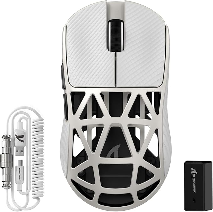 ATTACK SHARK R2PRO 45g Superlight Magnesium Alloy Mouse, PixArt PAW3950 Sensor, 42000DPI, 8000Hz Wireless Polling Rate, 2.4G/BT/Wired Gaming Mouse, Griptape, Coiled Cable for PC/Mac, Creamy