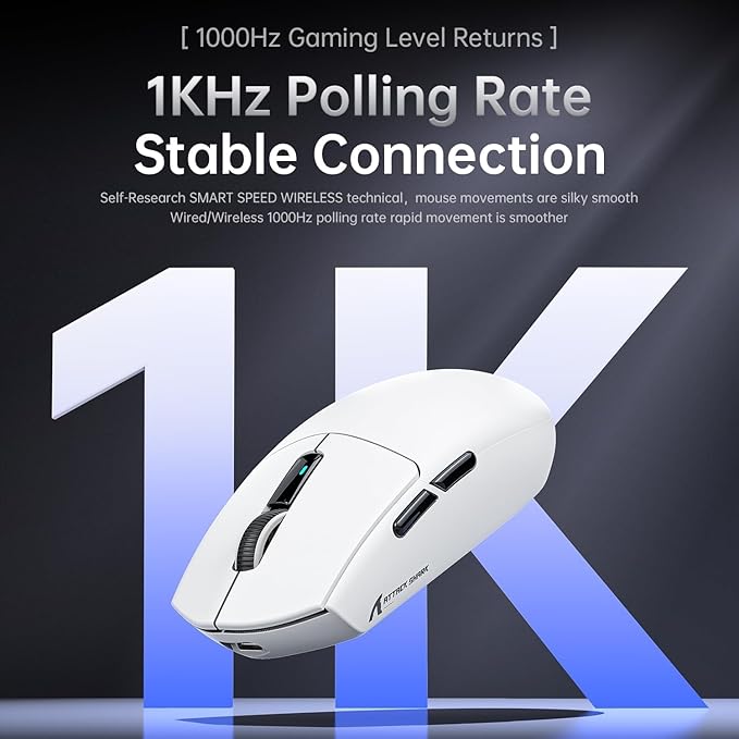 ATTACK SHARK G3 Pro Wireless Gaming Mouse with Magnetic Charging Dock,PixArt PAW3311 Gaming Sensor,BT/2.4G Wireless/Wired Gaming Mouse,25000 DPI,59g Superlight Gamer Mice for PC/Win/PS/Mac(White)
