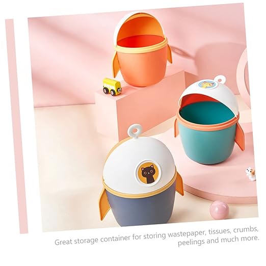 SOLUSTRE Cartoon Small Trash Bin Desktop Waste Paper Container Pp Material Odor Slim Trash Can Lid Desk Storage