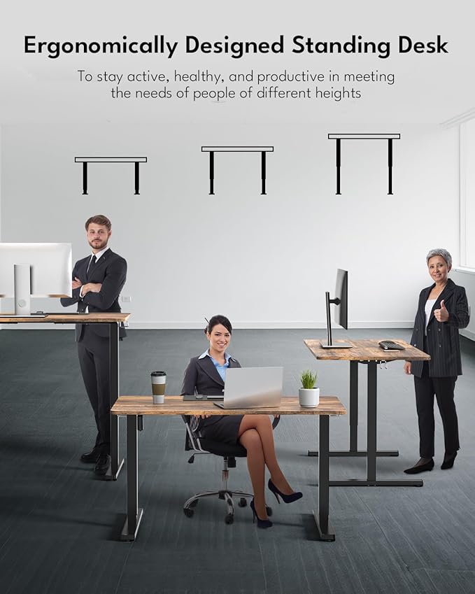 Standing Desk, Height Adjustable Electric Stand up Desk, 40 x 24 Inches Sit Stand Home Office Desk with Splice Board, Black Frame/Rustic Brown Top