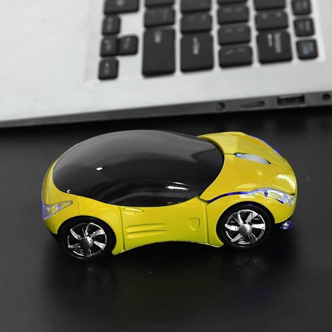 ASHATA 2.4G Wireless Mouse Car Mouse with USB Receiver, Cute 1600DPI Optical Computer for PC Laptop Tablet, Compatible with Wins /7/ME/2000 & for OS - Yellow