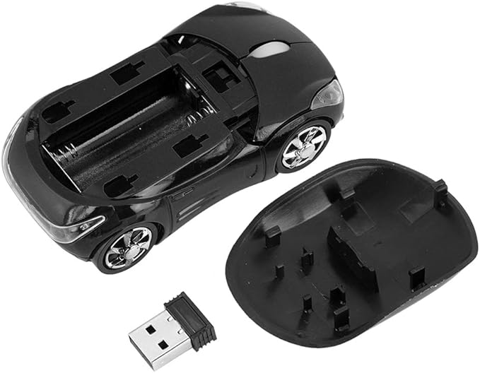 Diyeeni 1600DPI Portable Mouse, 10M 2.4G Bluetooth Optical with Receiver Storage, 3 Buttons Car Shaped for/ME/PC/Tablet Gaming Office(Black)