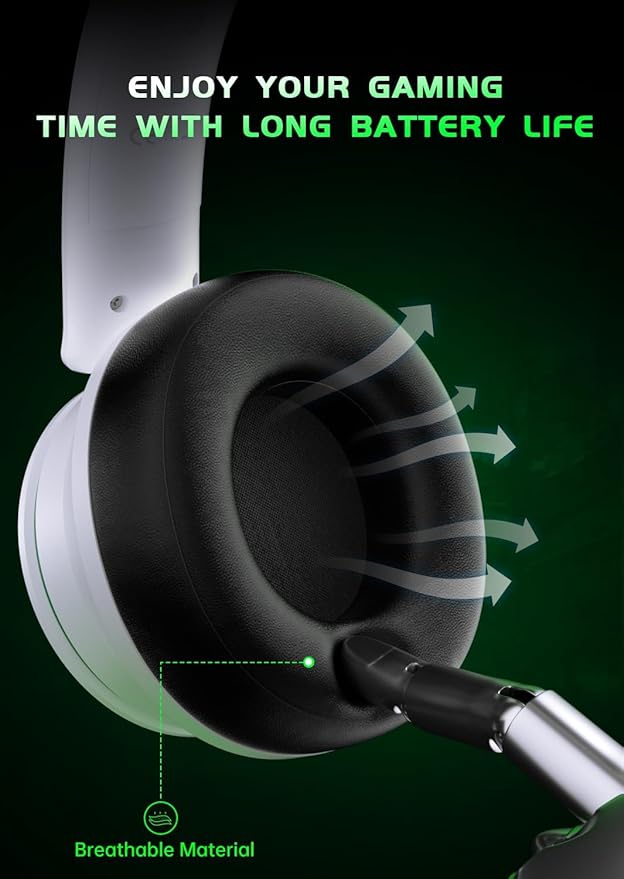 RYR Wireless Gaming Headset, Bluetooth 5.3, 3D Surround Sound, Rotatable Earmuffs, Wireless Gaming Headphones with Noise Canceling Microphones for Xbox Series X|S, Xbox One, Sega Gear, Mac-Blackwhite